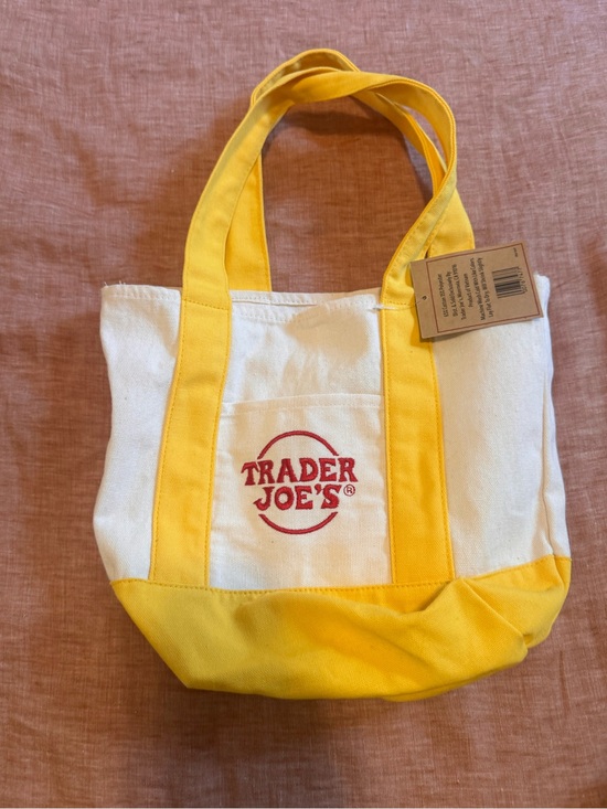 Trader Joe'S Handbags - Trader Joe's mini Yellow & White Canvas Tote Bag